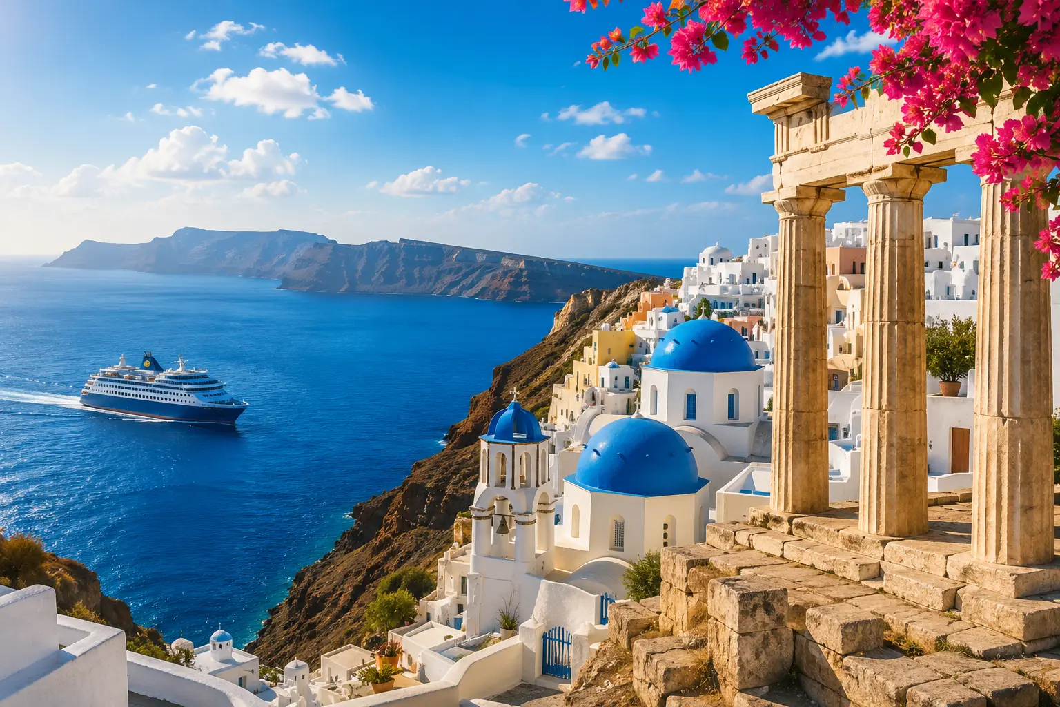 Santorini blue-domed churches, Greek islands